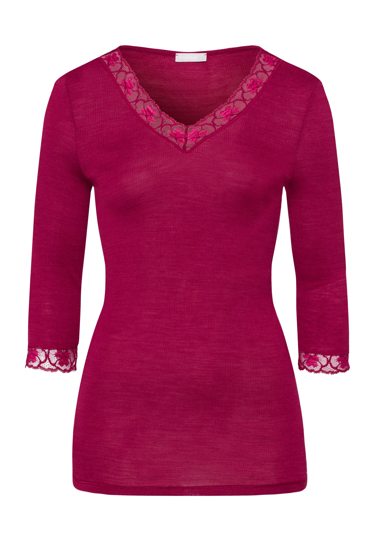 70973 Woolen Lace 3/4 Sleeve Shirt - 2406 Intense Garnet