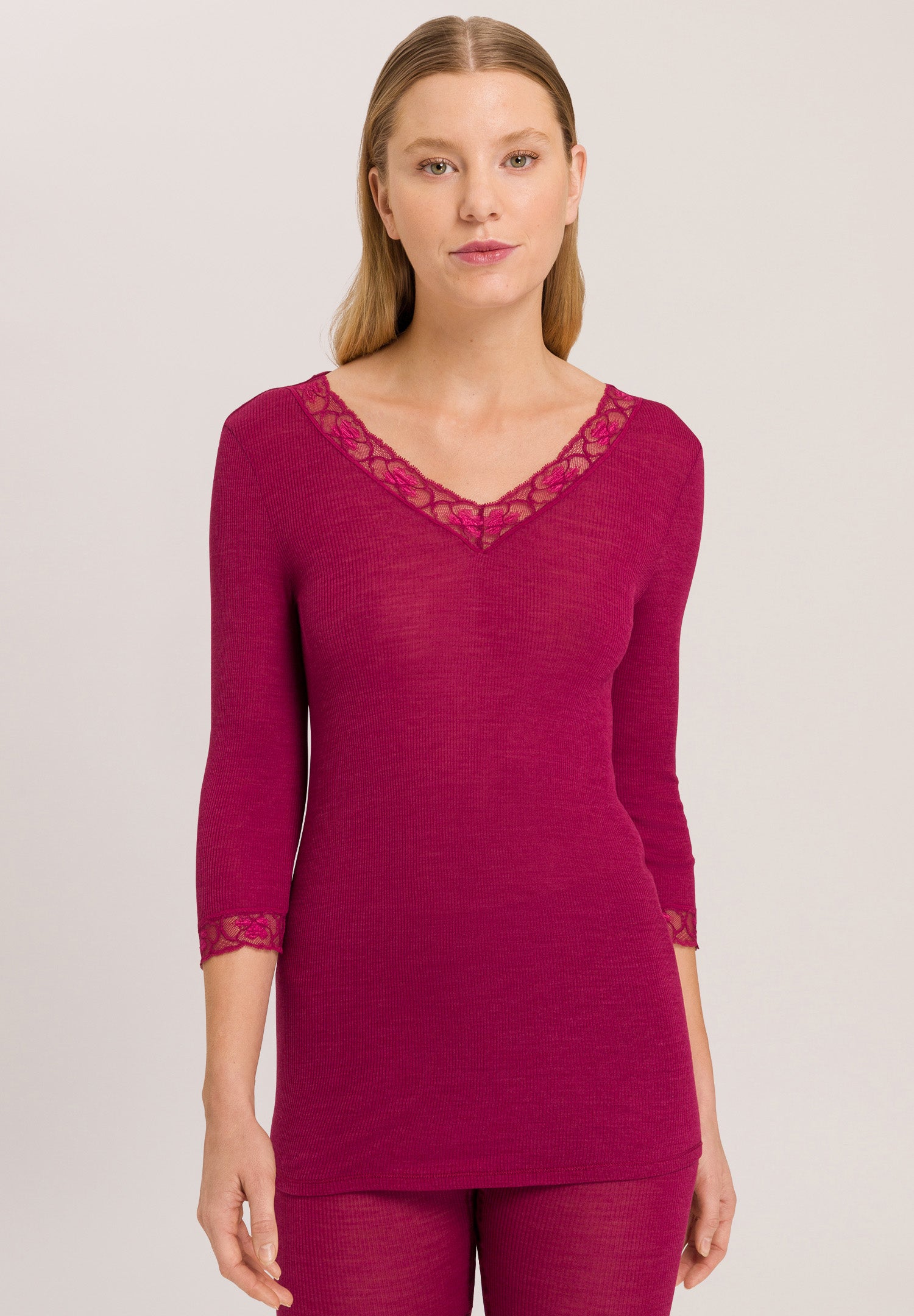 70973 Woolen Lace 3/4 Sleeve Shirt - 2406 Intense Garnet