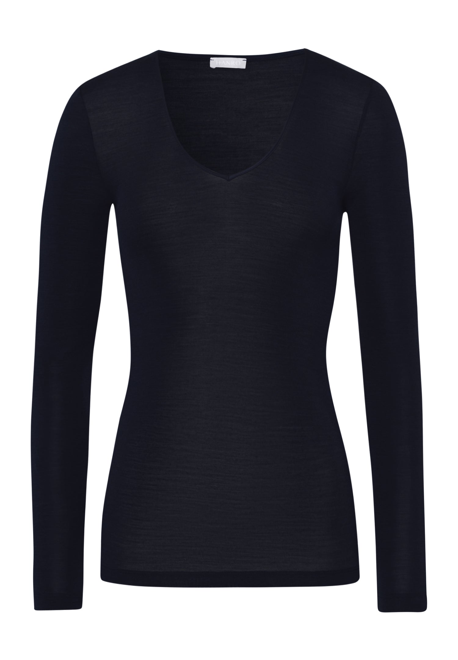 Woolen Silk W Wool And Silk V-Neck Fitted Top | Deep Navy 71418-1610