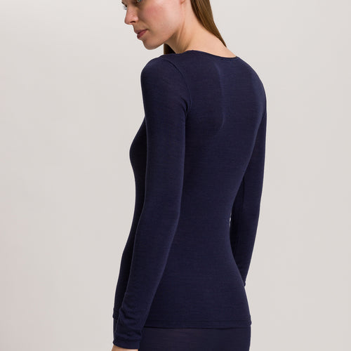Woolen Silk W Wool And Silk V-Neck Fitted Top | Night Blue 71418-2624