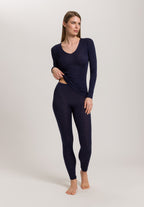 Woolen Silk W Wool And Silk V-Neck Fitted Top | Night Blue 71418-2624