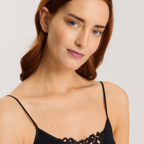 71521 Woolen Silk W Spaghetti Cami With Embroidery - 018 Black