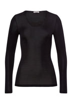 71522 Woolen Silk W Long Sleeve Shirt With Embroidery - 018 Black
