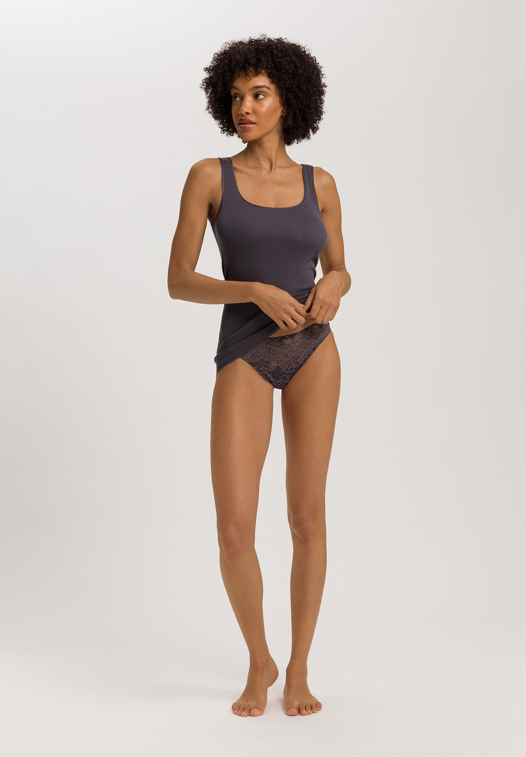 Cotton Seamless Round Neck Cotton Tank Top | Black Pearl 71604-2183