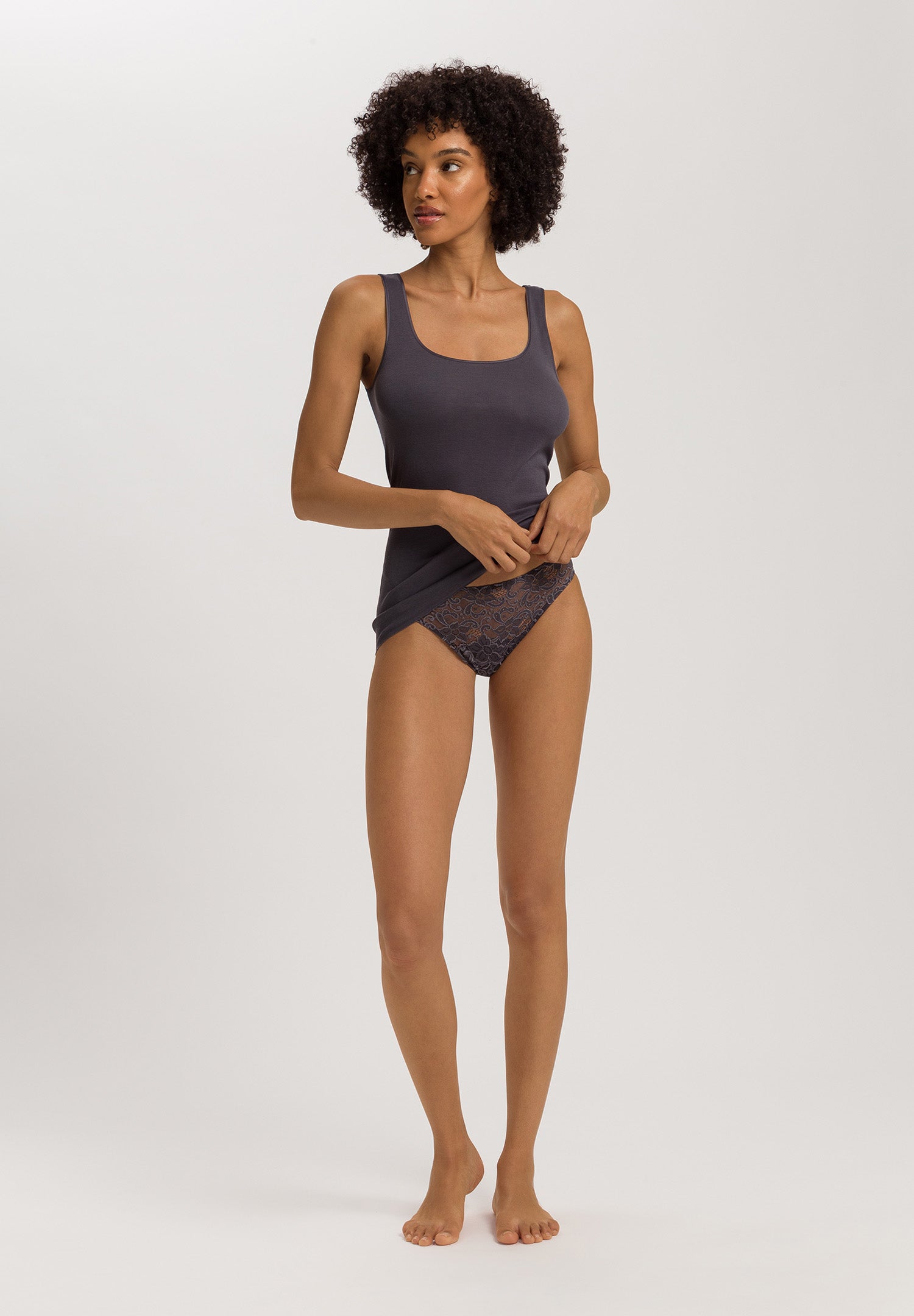 Cotton Seamless Round Neck Cotton Tank Top | Black Pearl 71604-2183