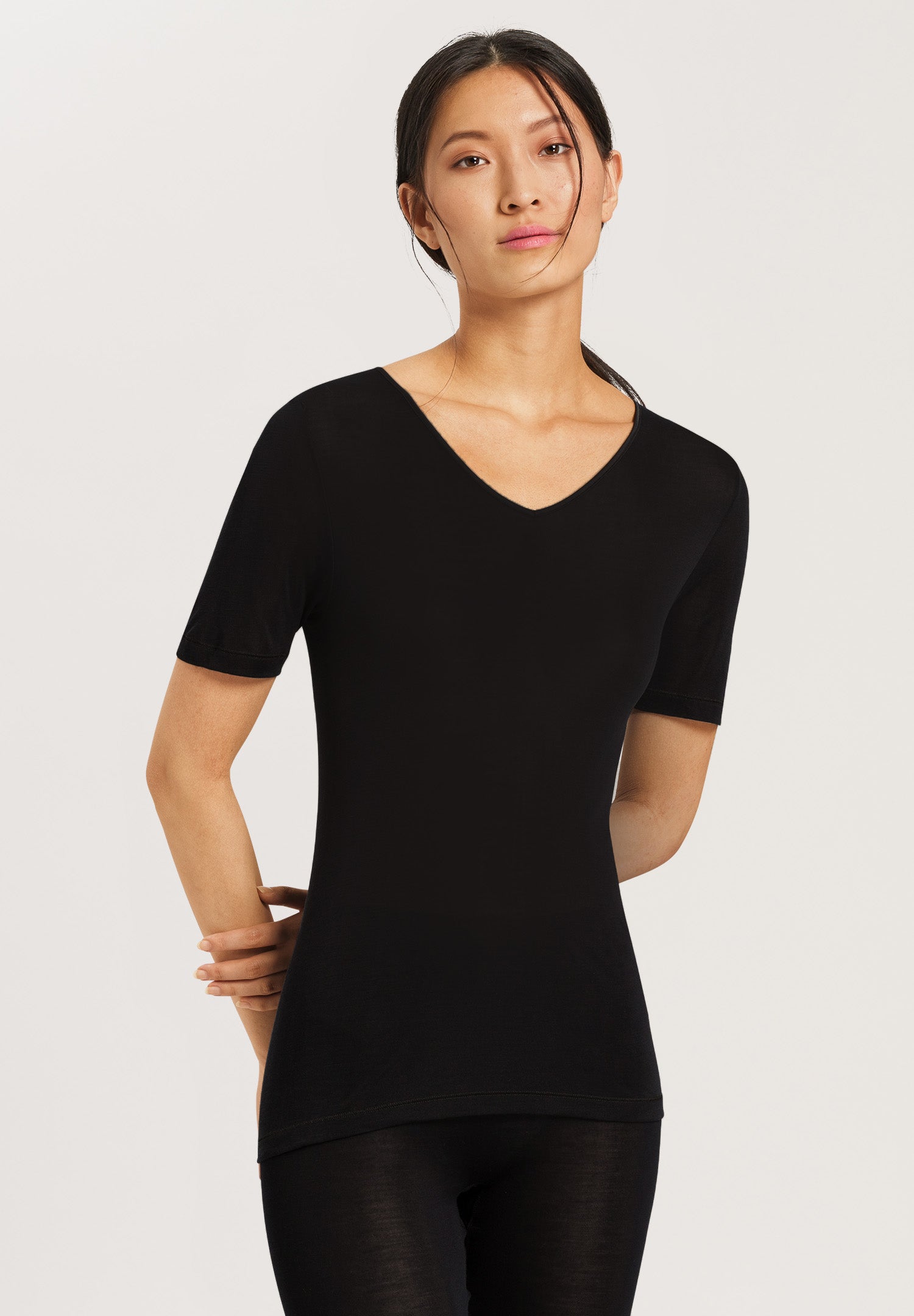 71718 Pure Silk Short Slv Shirt - 019 Black