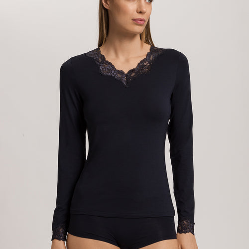Dana Tencel™ V-Neck Top With Lace Trim | Black 71841-019