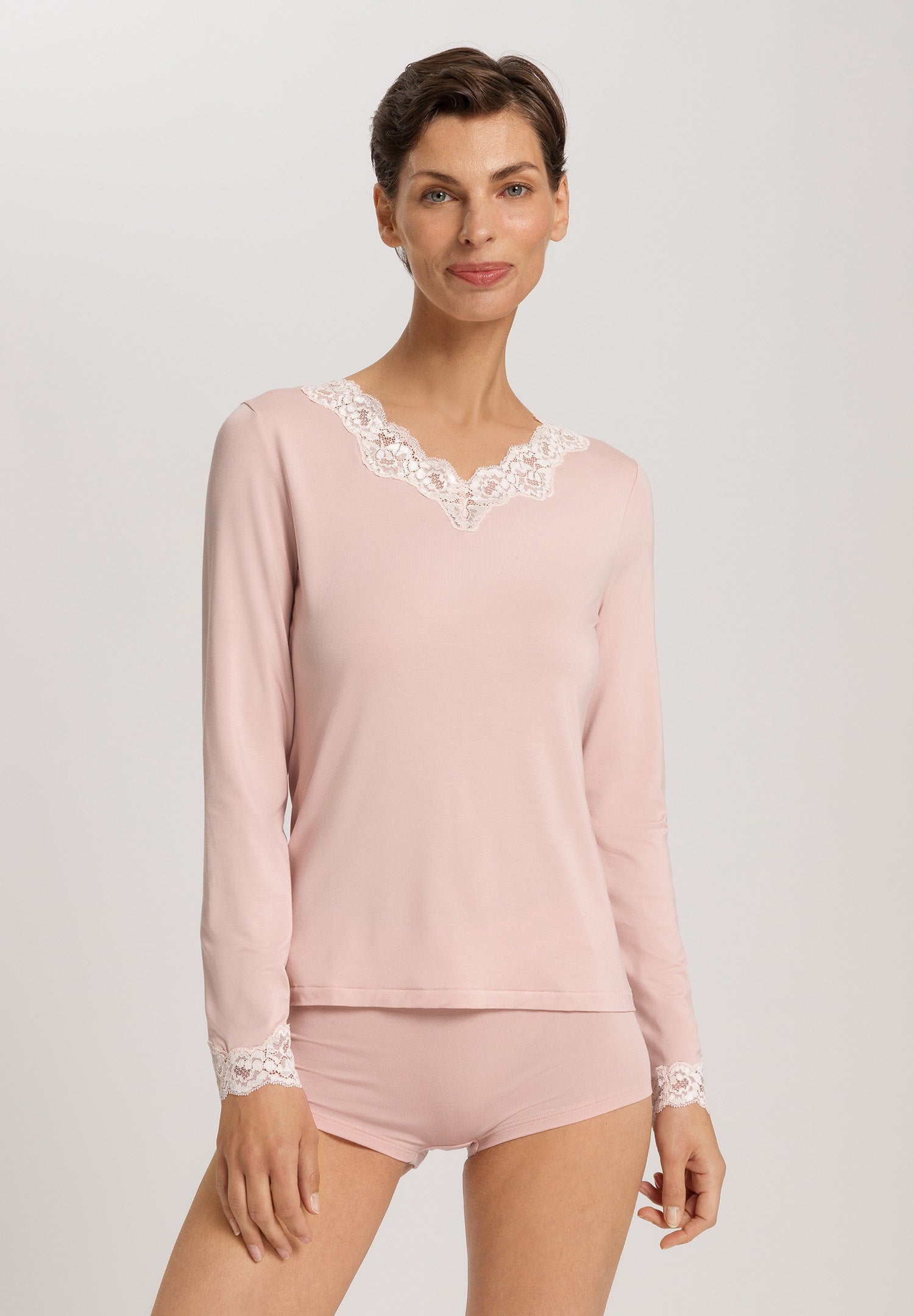 Dana Tencel™ V-Neck Top With Lace Trim | Blush 71841-1359