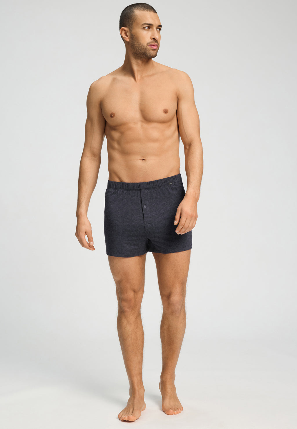 Casuals Single Jersey Boxer With Button Fly | Charcoal Melange 73207-3132