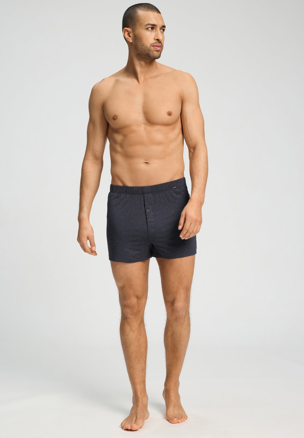 Casuals Single Jersey Boxer With Button Fly | Charcoal Melange 73207-3132