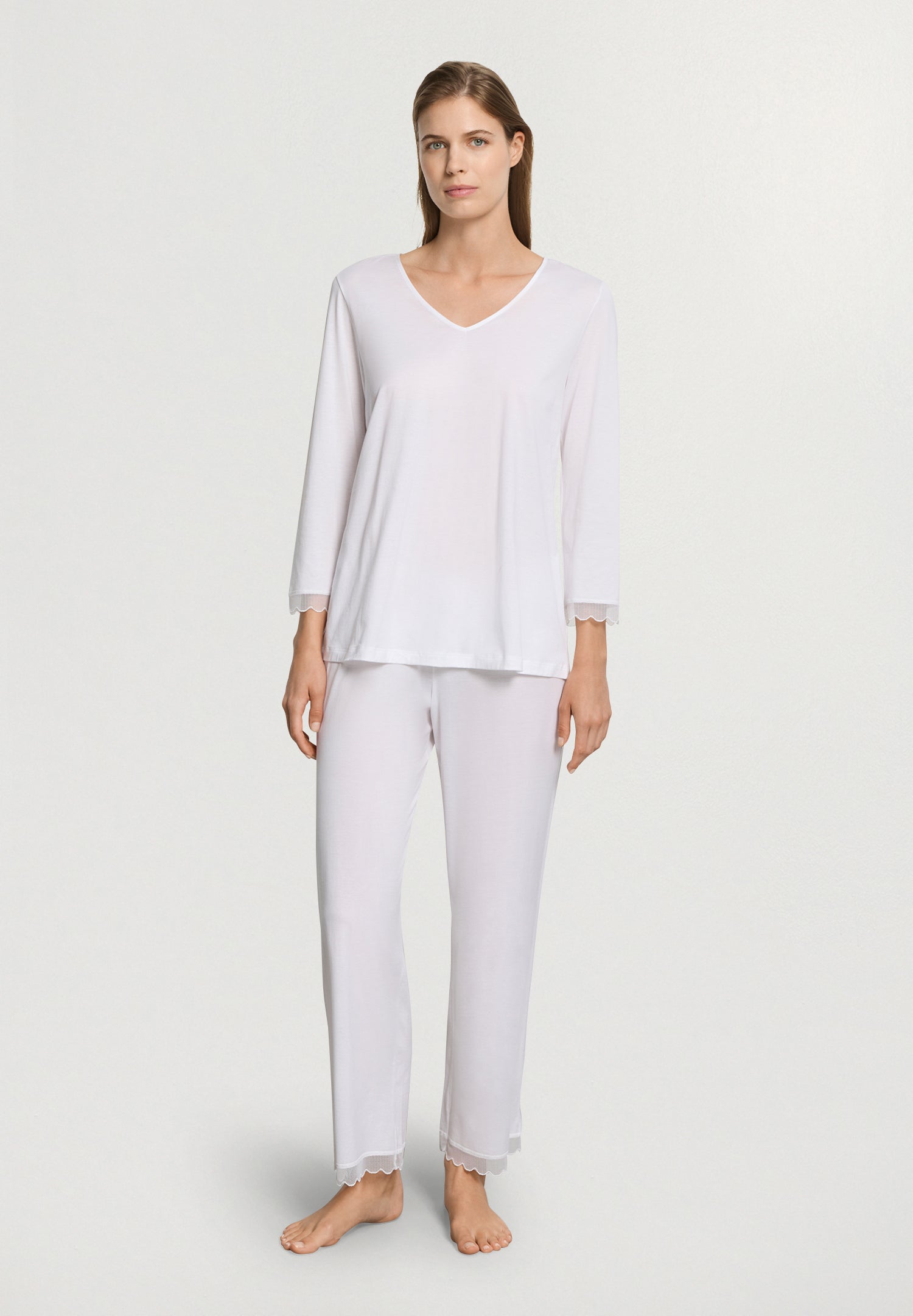 Inaya L/Slv Pyjama Crop Pants | White 74739-101