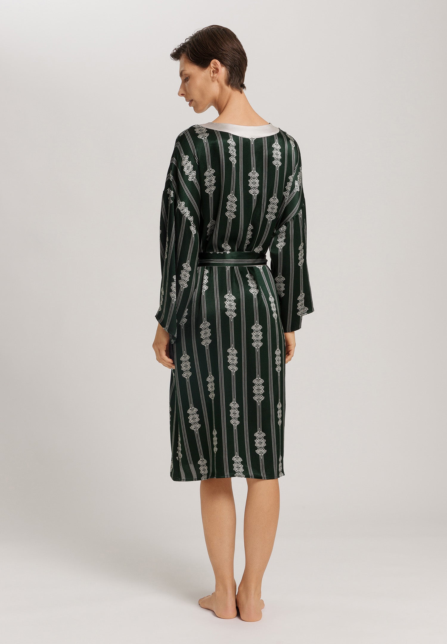 Indra Semi Sheer Geometric Stripe Robe | Graphit Melange 74761-3060