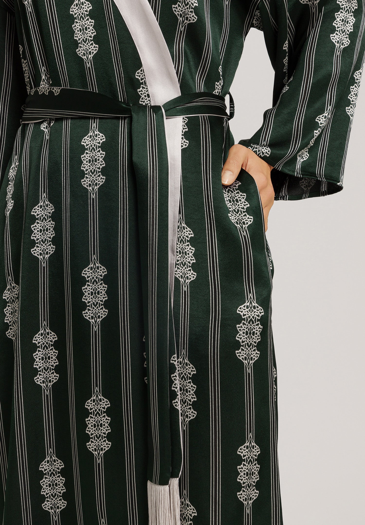 Indra Semi Sheer Geometric Stripe Robe | Graphit Melange 74761-3060