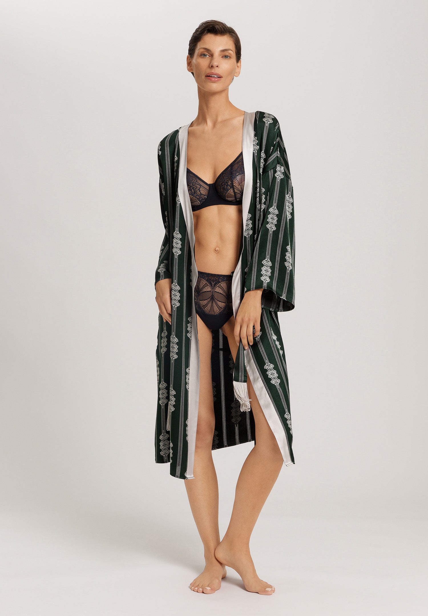 Indra Semi Sheer Geometric Stripe Robe | Graphit Melange 74761-3060