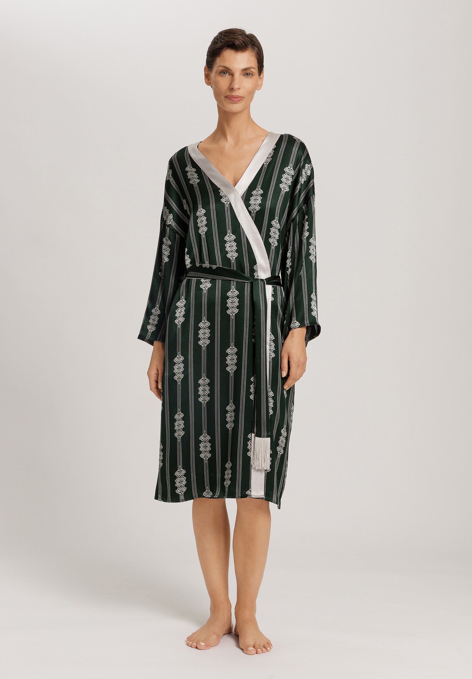 Indra Semi Sheer Geometric Stripe Robe | Graphit Melange 74761-3060
