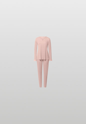 pink pajama set on light grey background