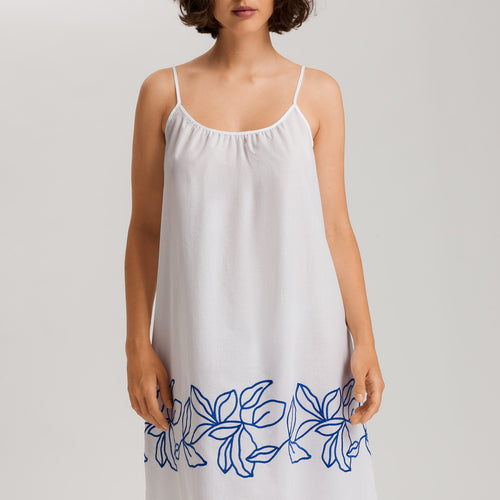 Liz Cotton Spaghetti Chemise With Embroidery 100cm | White 74795-101