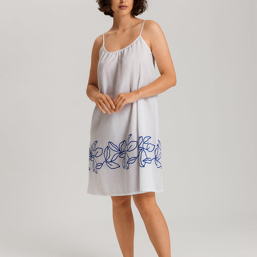 Liz Cotton Spaghetti Chemise With Embroidery 100cm | White 74795-101