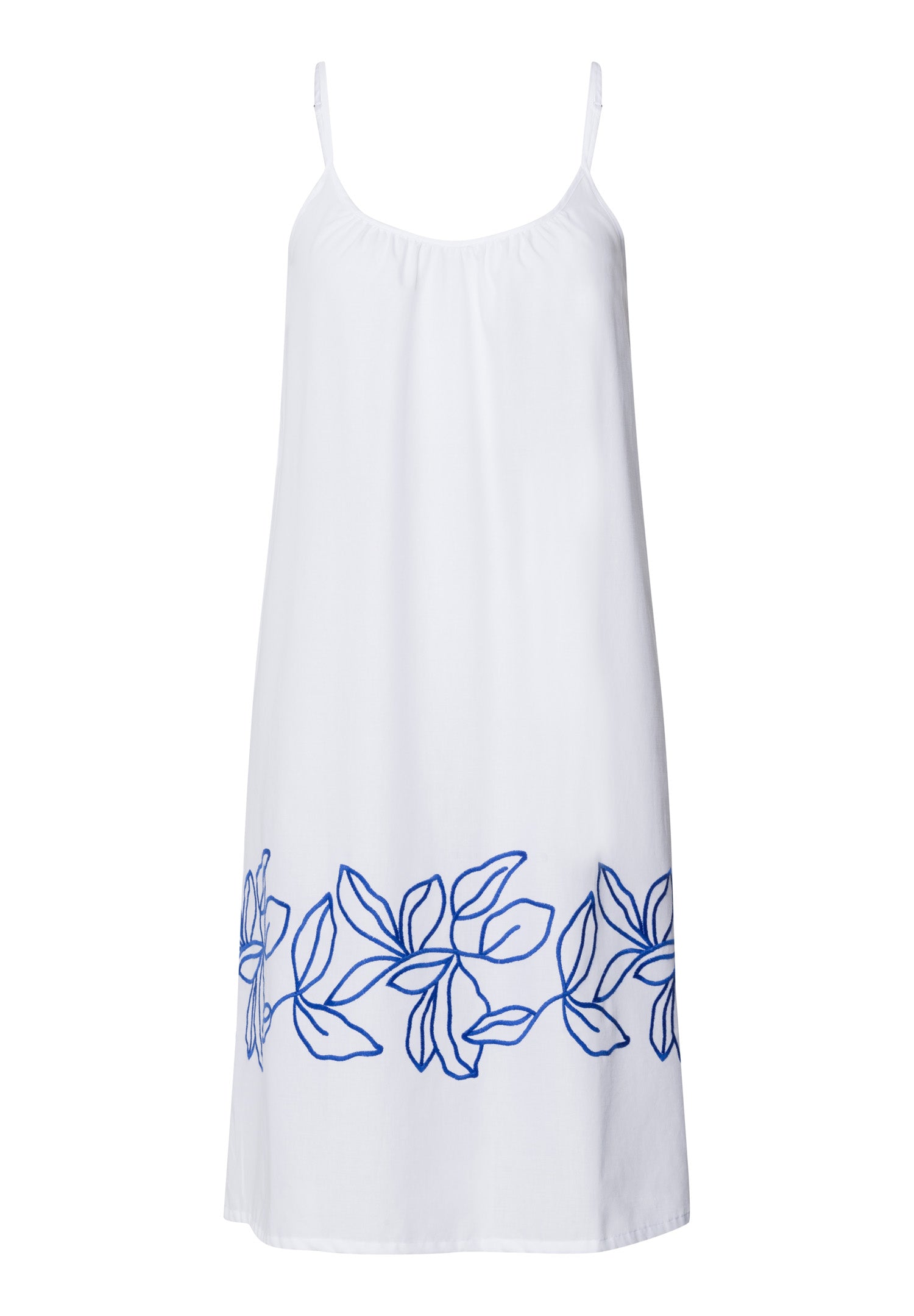 Liz Cotton Spaghetti Chemise With Embroidery 100cm | White 74795-101