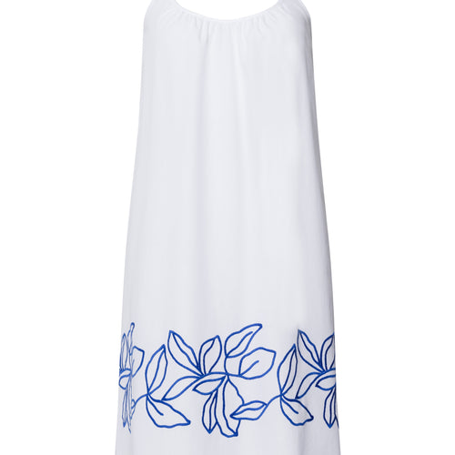 Liz Cotton Spaghetti Chemise With Embroidery 100cm | White 74795-101