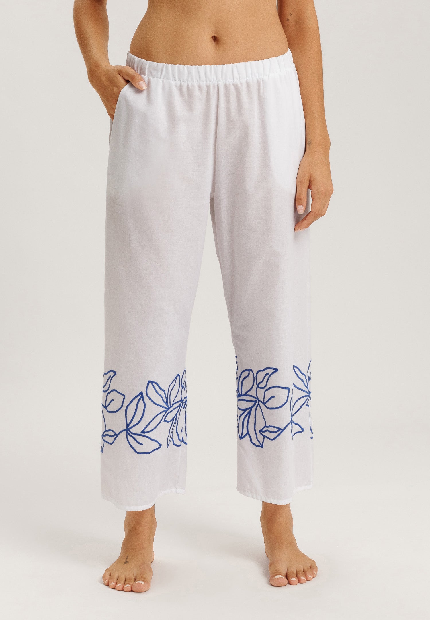 Liz Cotton Crop Pants With Embroidery | White 74798-101