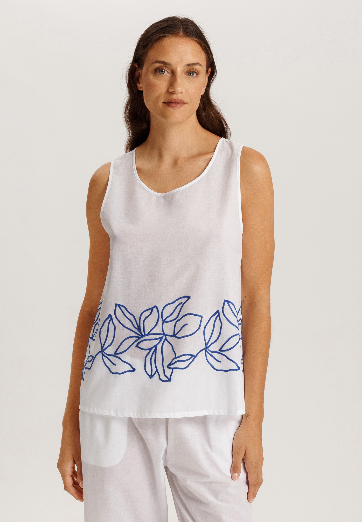 Liz Relaxed Cotton Tank Top With Embroidery | White 74799-101