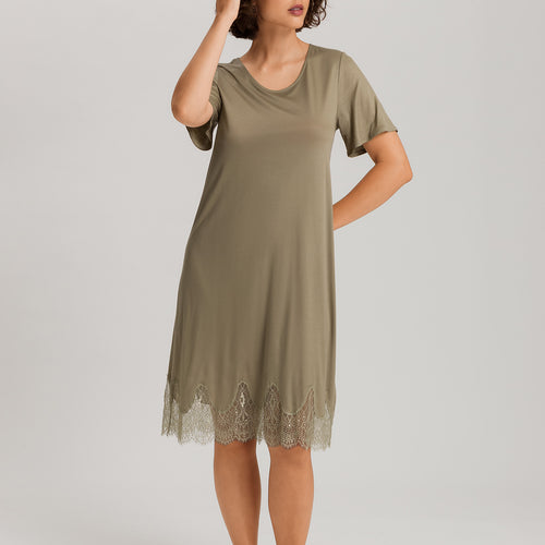 Melia Scalloped Lace Round Neck Nightgown | Silver Sage 74802-2651