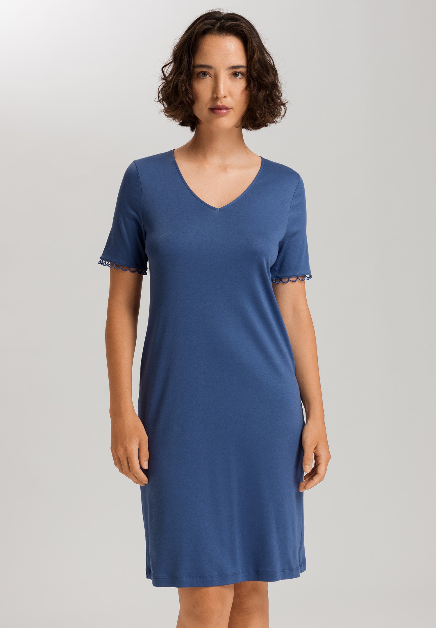 Anouk V-Neck Cotton Nightgown | Slate Blue 74808-2642