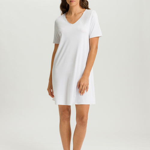 Cotton Silk V-Neck Cotton Nightgown | White 74814-101