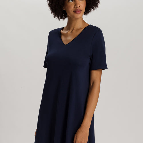 Cotton Silk V-Neck Cotton Nightgown | Deep Navy 74814-1610