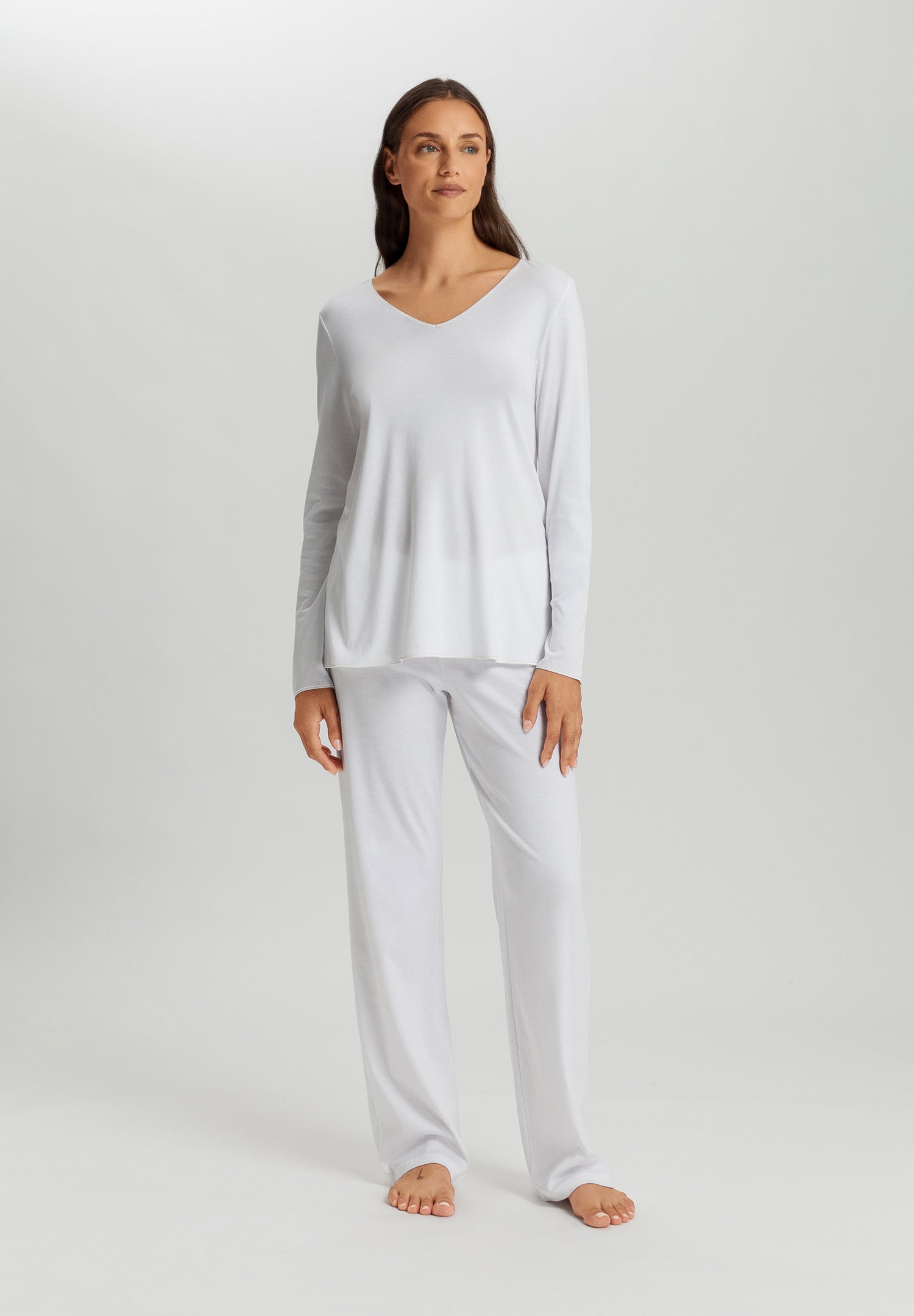 Cotton Silk V-Neck Cotton Pajama Set | White 74816-101