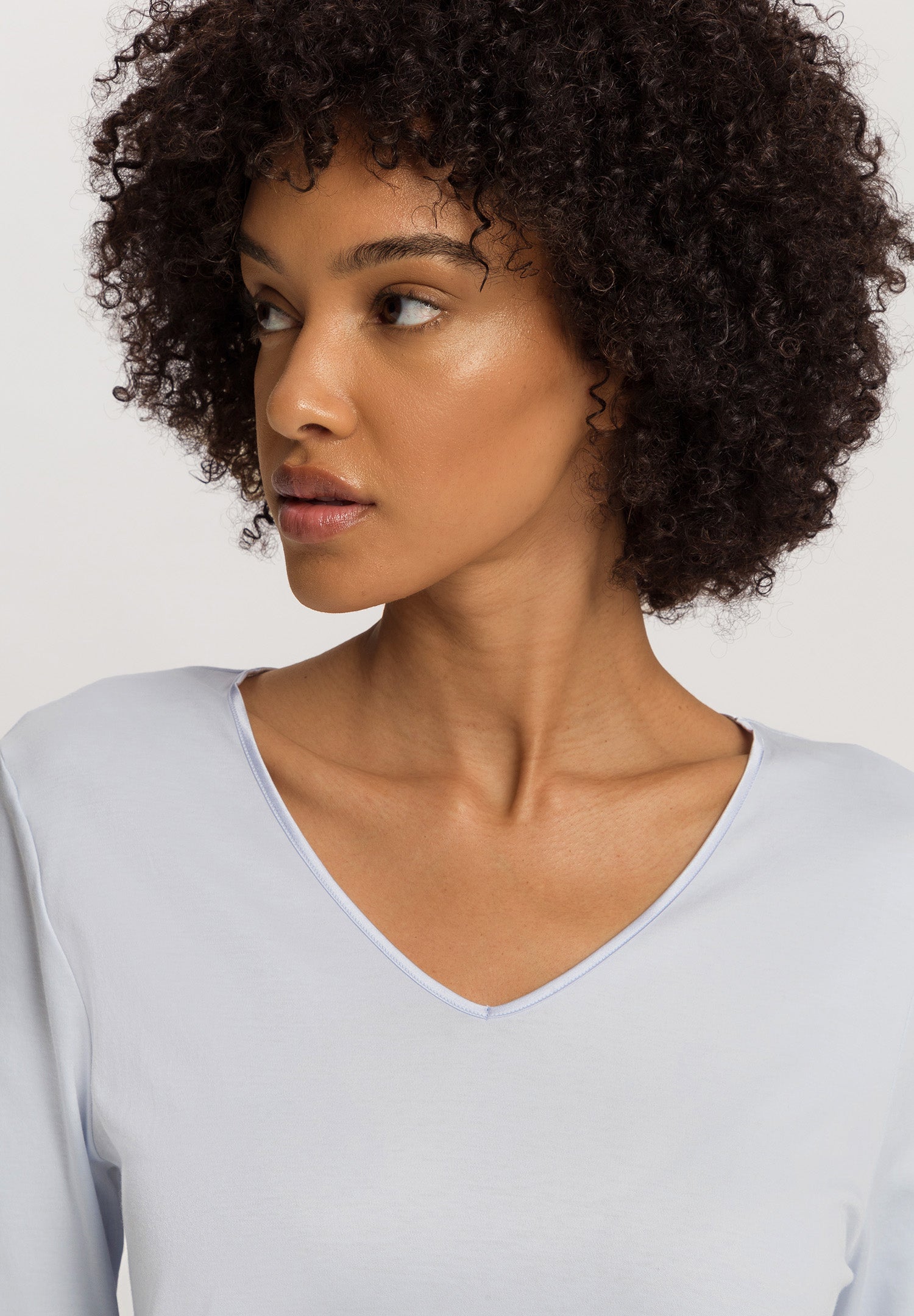 Cotton Silk V-Neck Cotton Pajama Set | Powder Blue 74816-2512