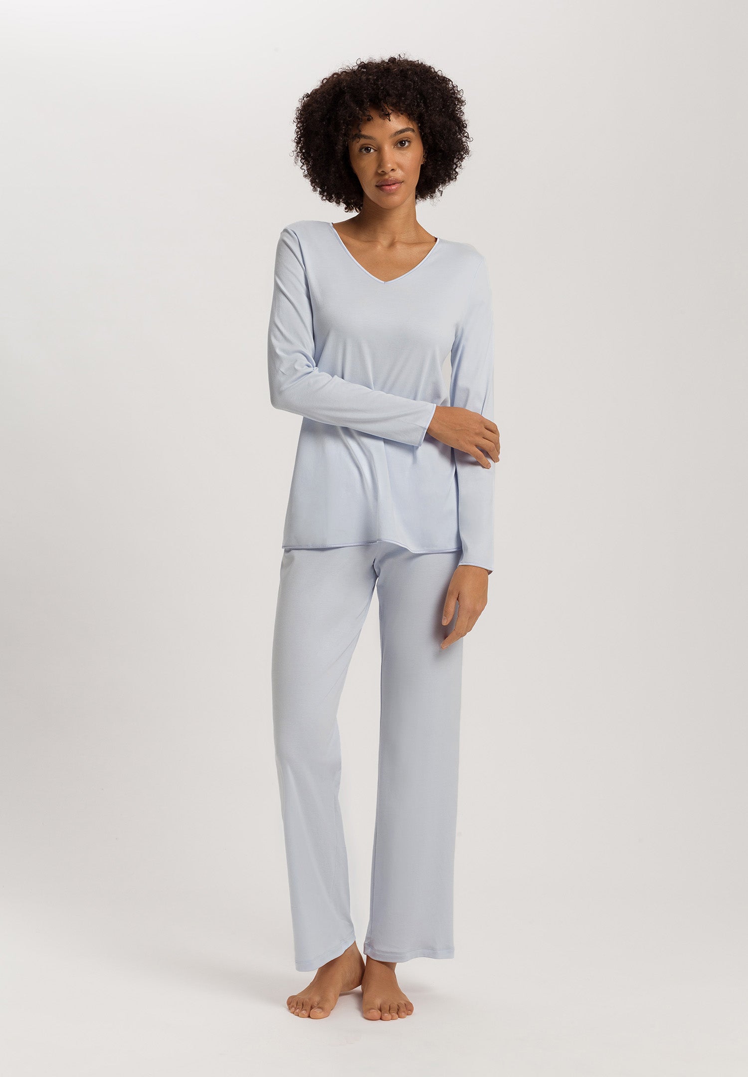 Cotton Silk V-Neck Cotton Pajama Set | Powder Blue 74816-2512
