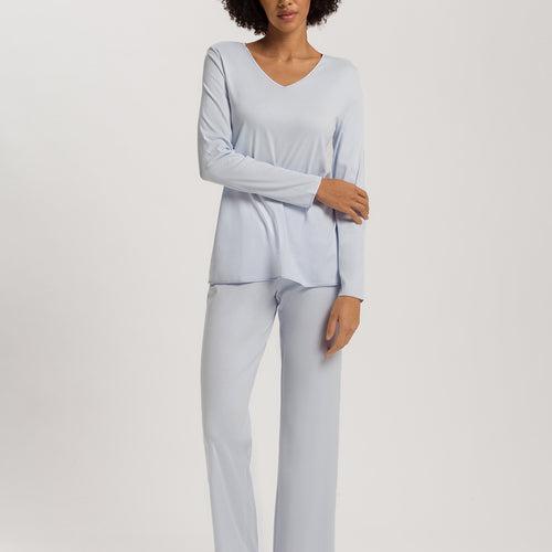 Cotton Silk V-Neck Cotton Pajama Set | Powder Blue 74816-2512