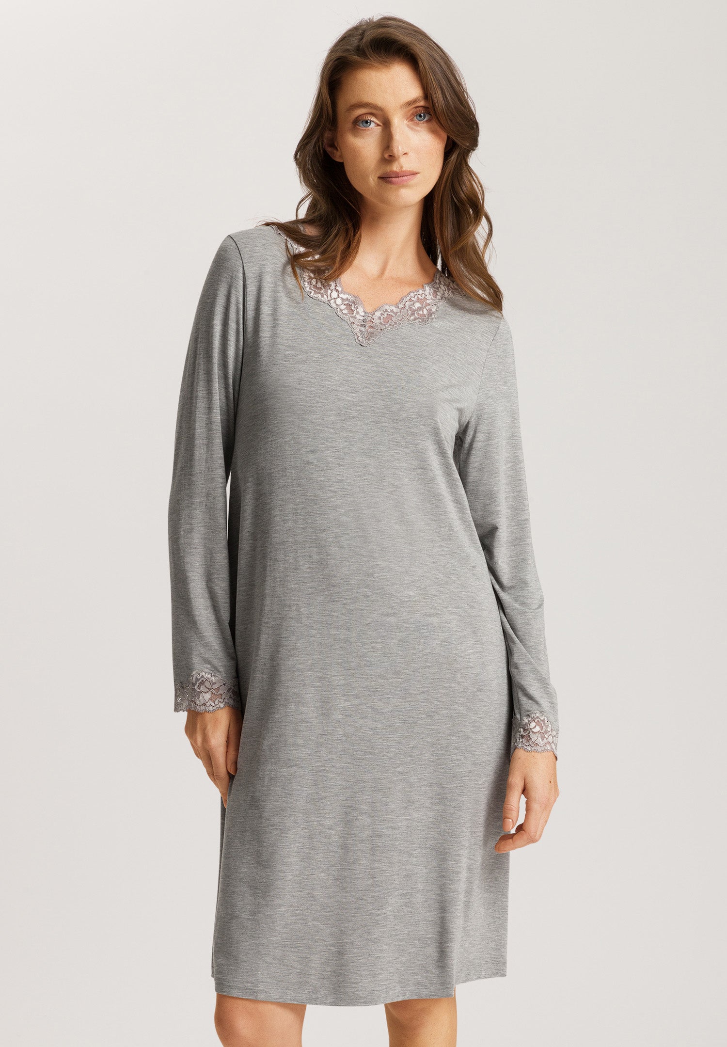 74832 Natural Elegance Long Sleeve Nightgown 100cm - 958 Grey Melange