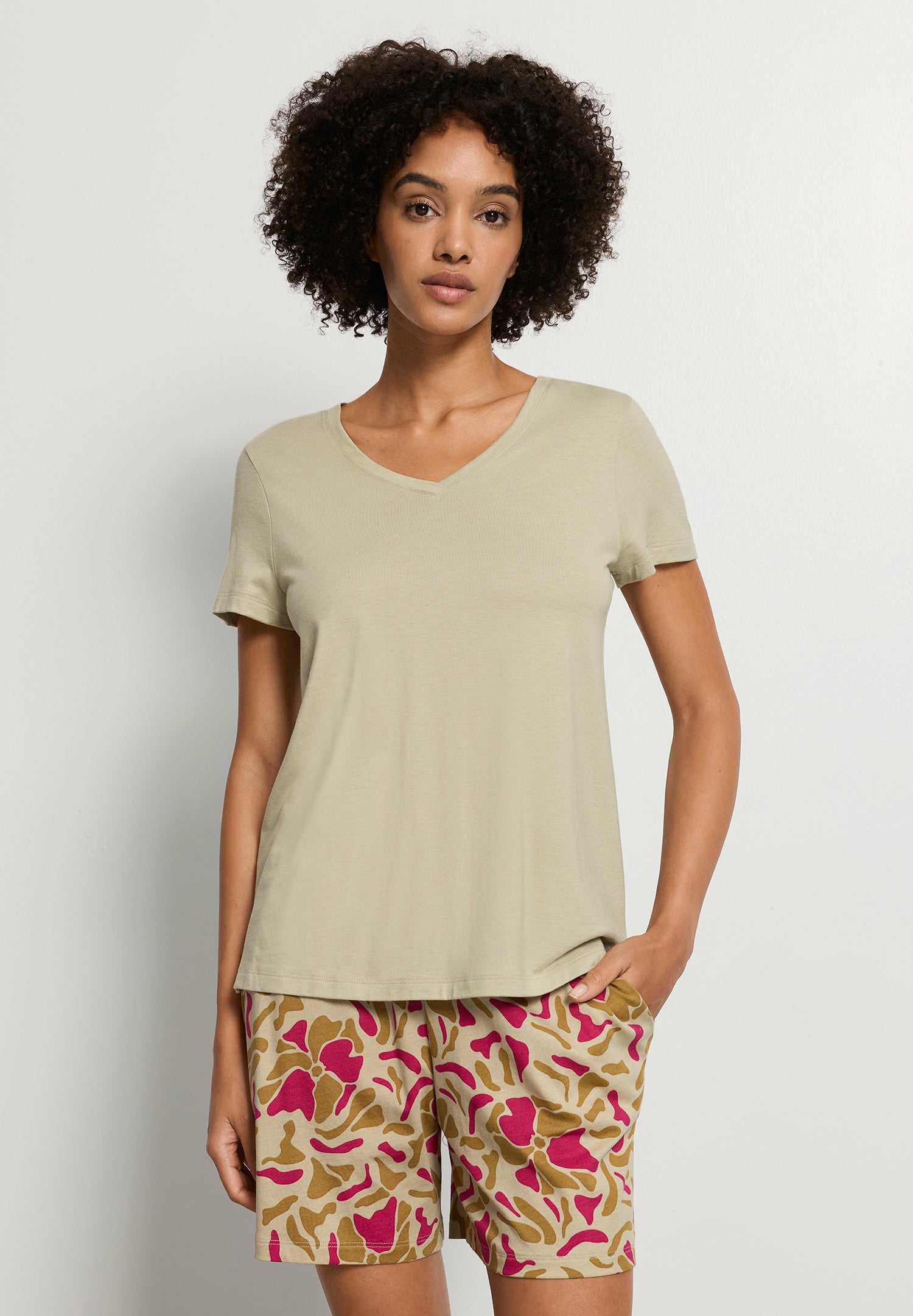 Sleep And Lounge Relaxed V-Neck T-Shirt | Olive Stem 74842-2661