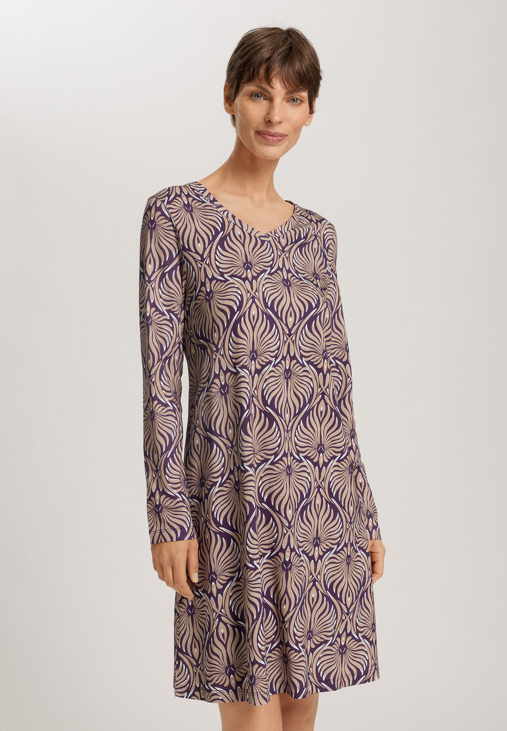 Sleep And Lounge Long Sleeve Nightgown 95cm | Amethyst Damask 74847-3049