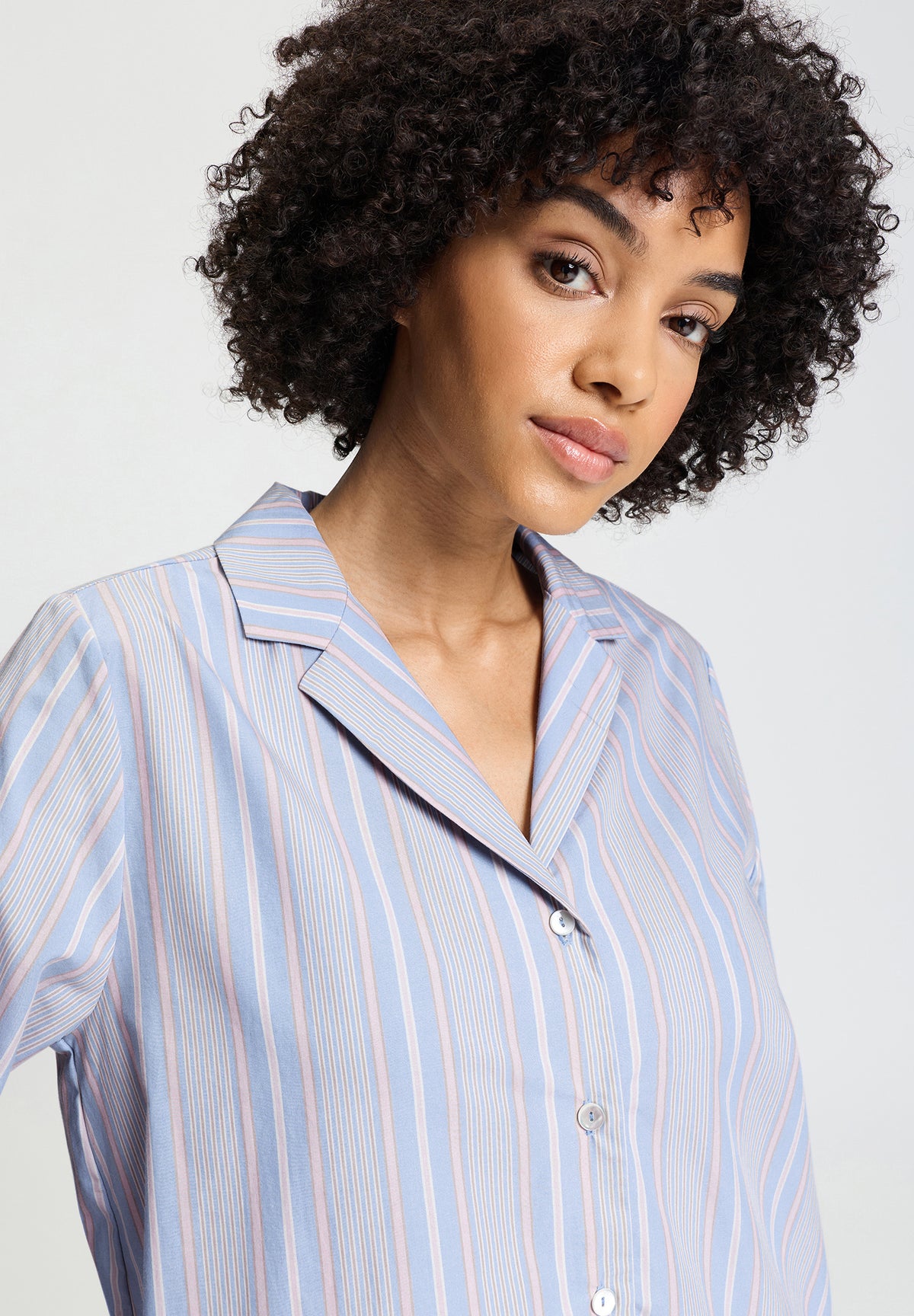 Sleep And Lounge Cotton Pajama Shirt | Lilian Stripes 74849-3157