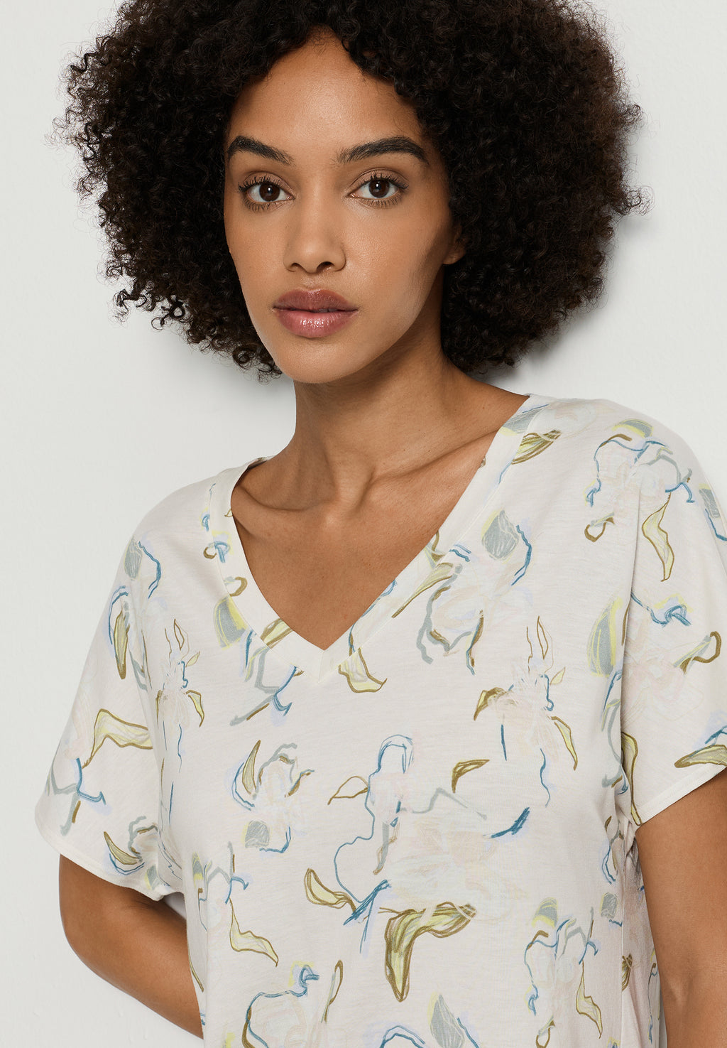 Sleep And Lounge Cotton V-Neck Nightdress 90cm | Flowing Paint 74855-3074