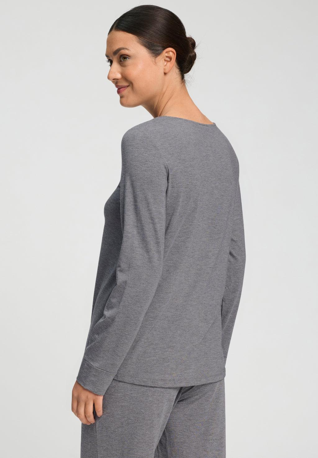 Natural Elegance Relaxed Round Neck Top | Stone Melange 74948-3169