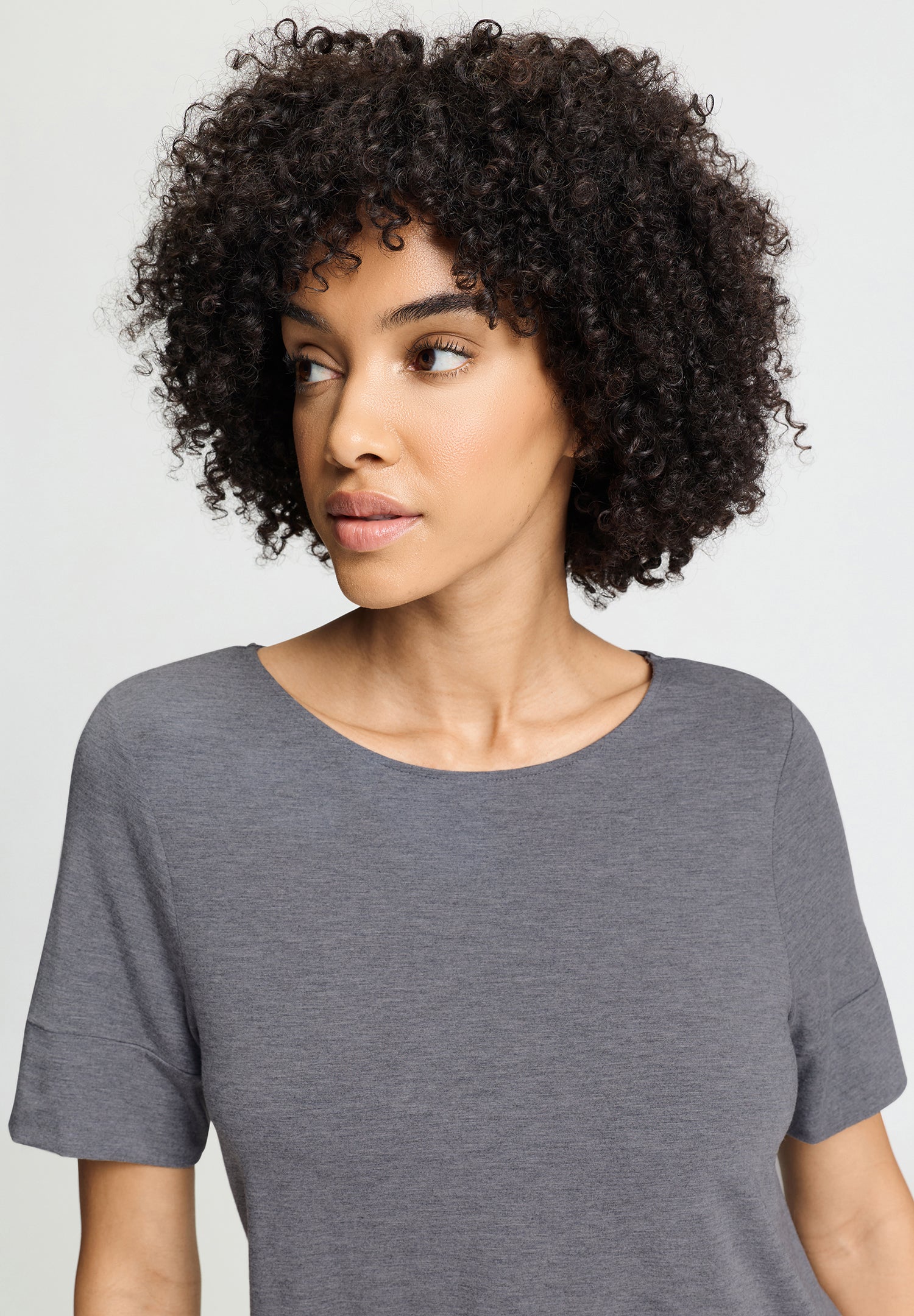 Natural Elegance Soft Round Neck Nightgown | Stone Melange 74949-3169