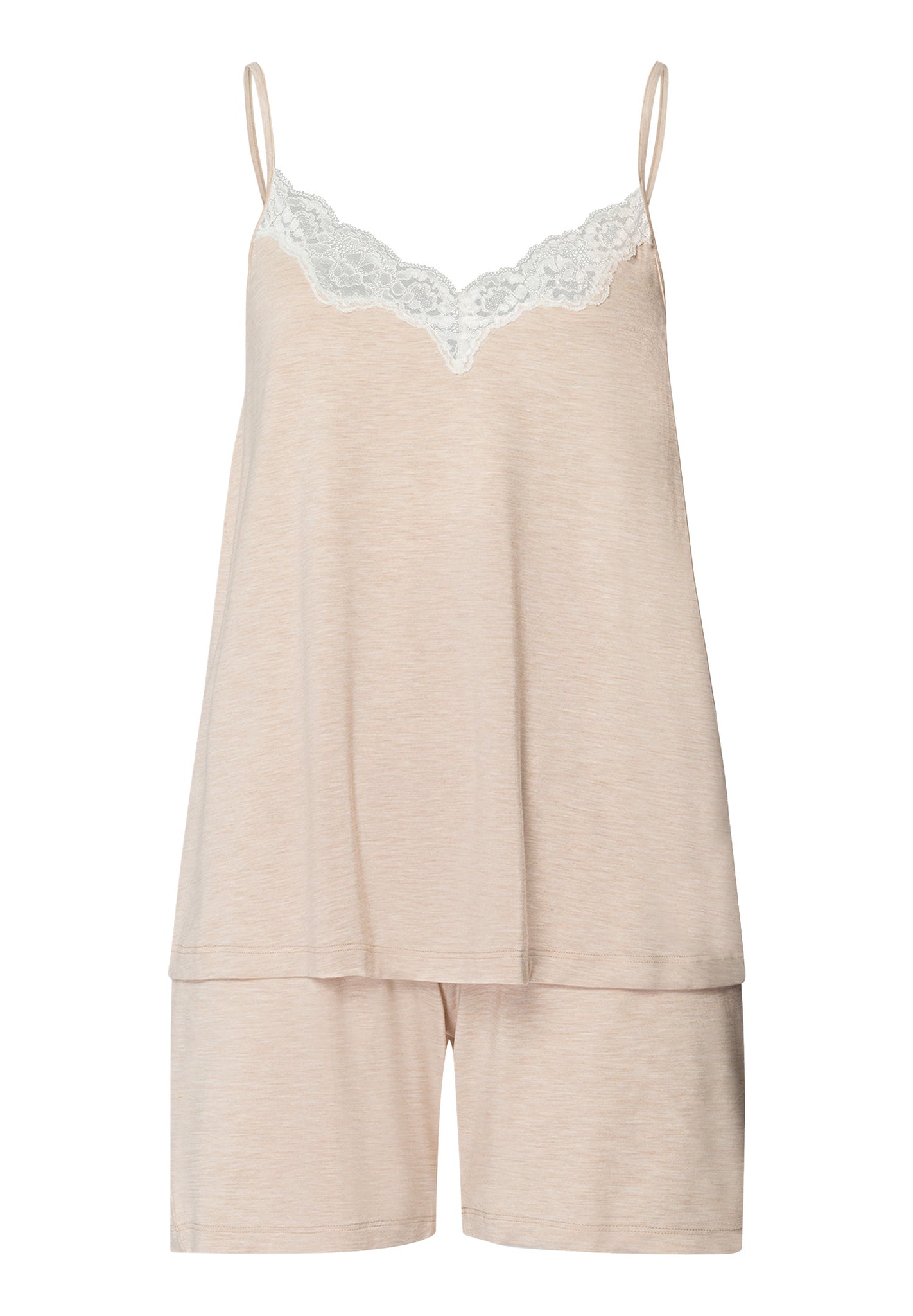 Natural Elegance Spaghetti Camisole Short Pajama Set | Toffee Melange 74962-3012