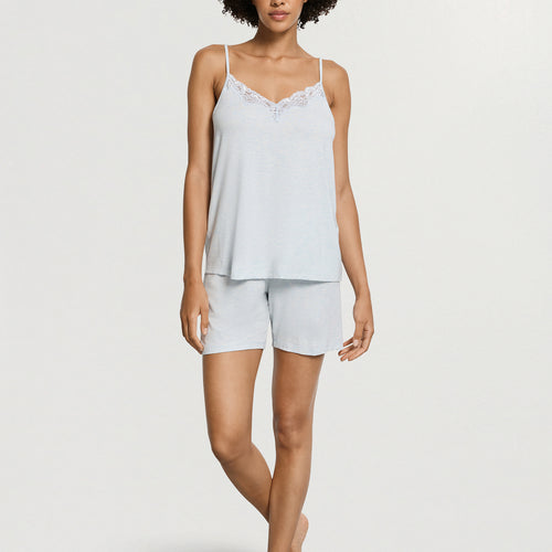 Natural Elegance Spaghetti Camisole Short Pajama Set | Watery Blue Melange 74962-3081