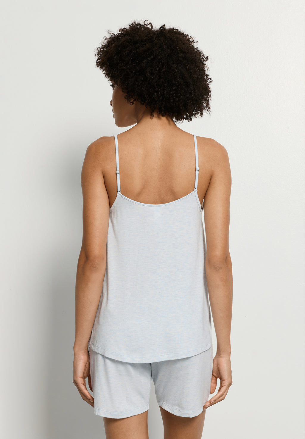 Natural Elegance Spaghetti Camisole Short Pajama Set | Watery Blue Melange 74962-3081