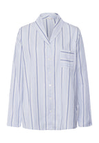 Loungy Nights Cotton Shawl Collar Shirt | Powder Blue Stripe 74967-3055