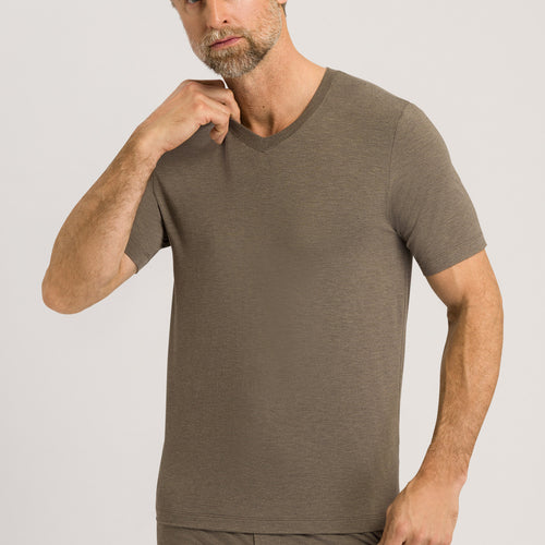 75035 Casuals S/Slv Shirt V-Neck - 1267 Dark Elmwood Melange