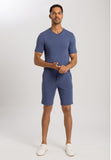 75035 Casuals S/Slv Shirt V-Neck - 2898 Slate Blue Melange