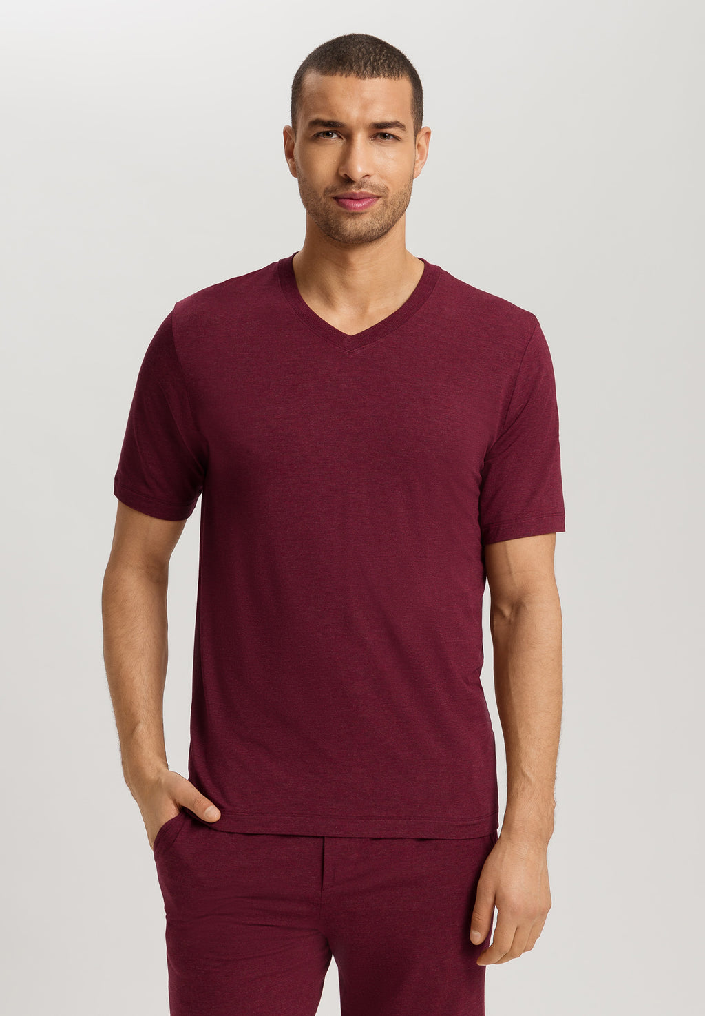 Casuals Soft V-Neck T-Shirt | Carbernet Melange 75035-3045