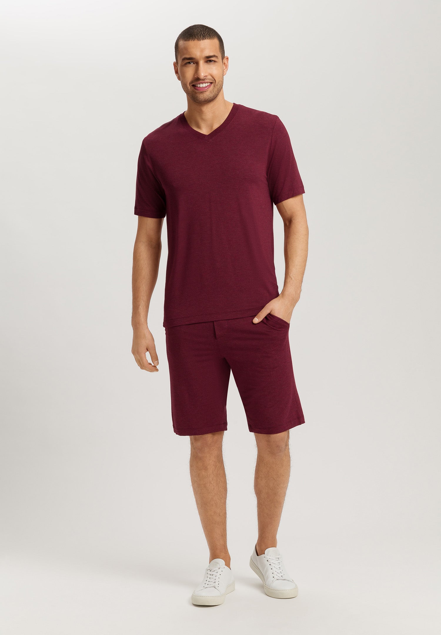 Casuals Soft V-Neck T-Shirt | Carbernet Melange 75035-3045
