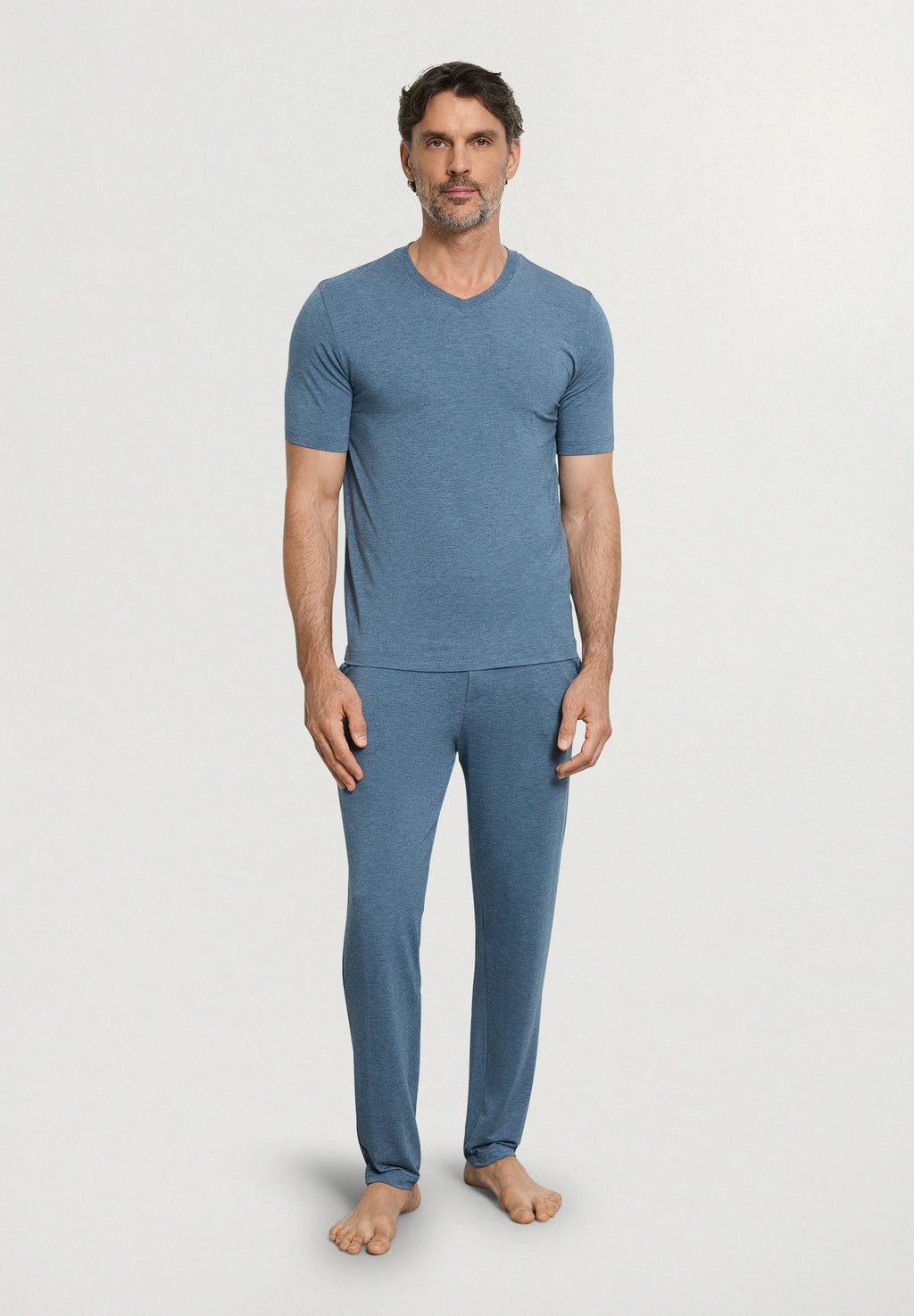 Casuals Soft V-Neck T-Shirt | Retro Blue Melange 75035-3082